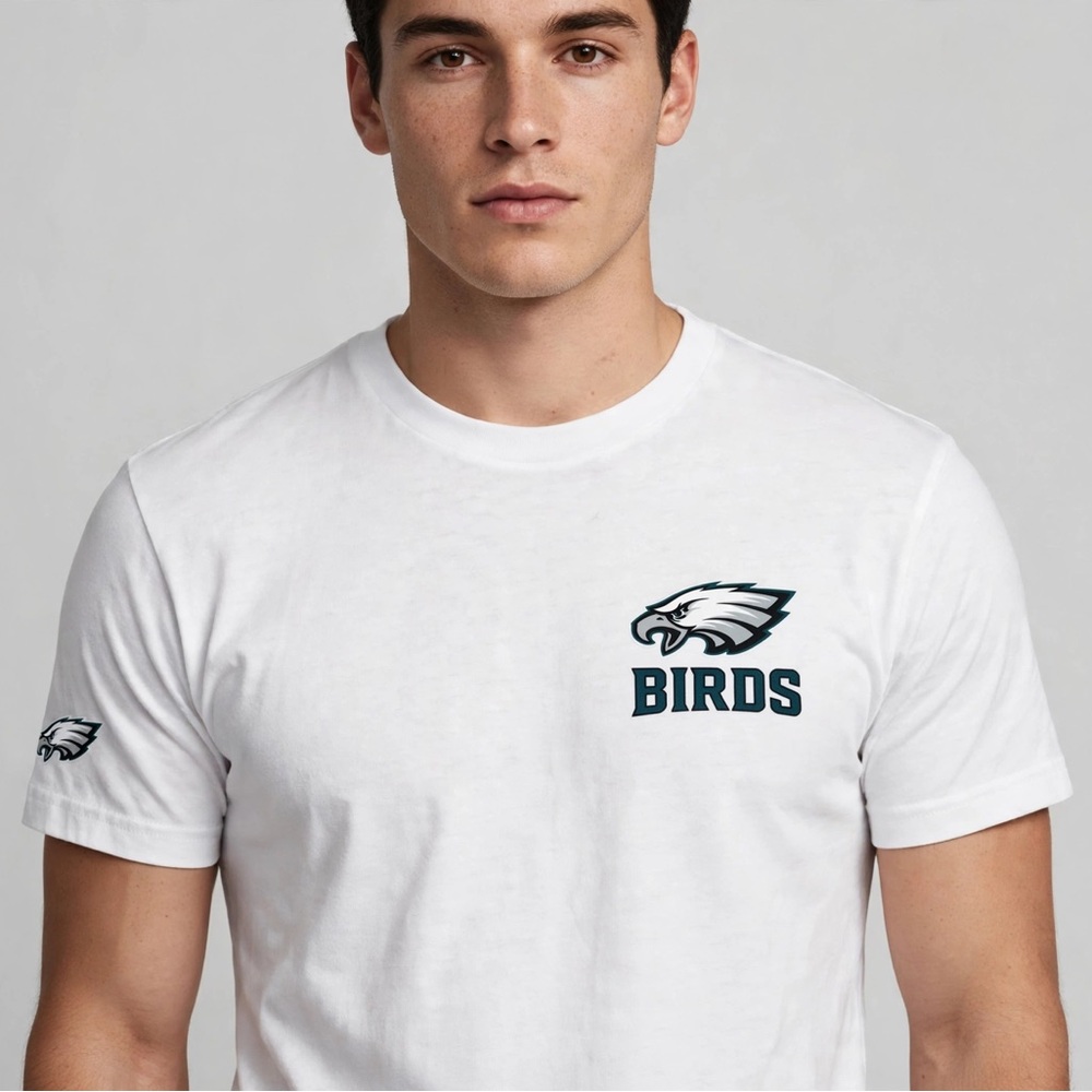 Gildan White Tee with Green & Black Eagles Logo